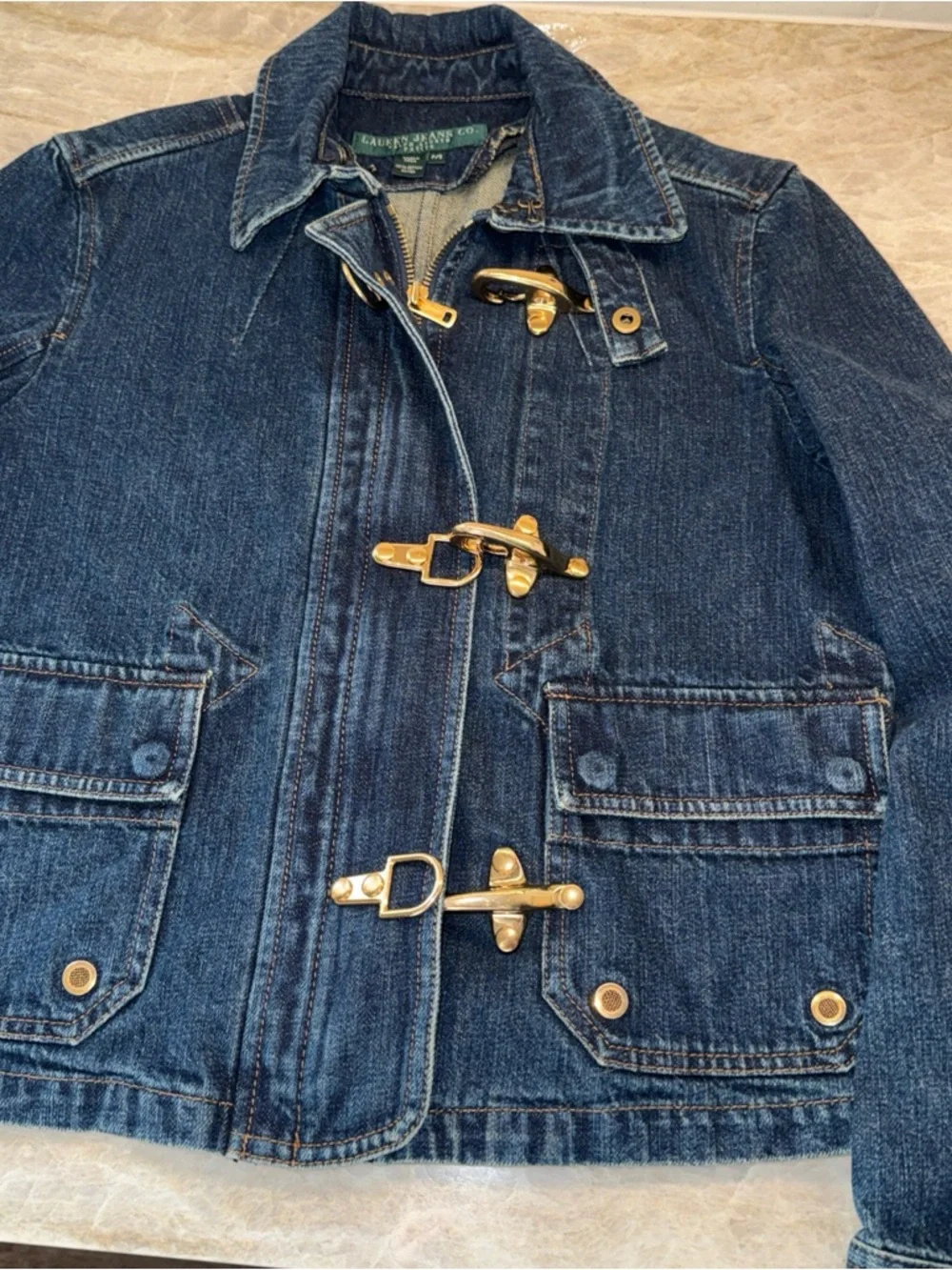 Ralph Lauren lobster hook closure Women's Navy Denim Jacket PS - Picture 2 of 7